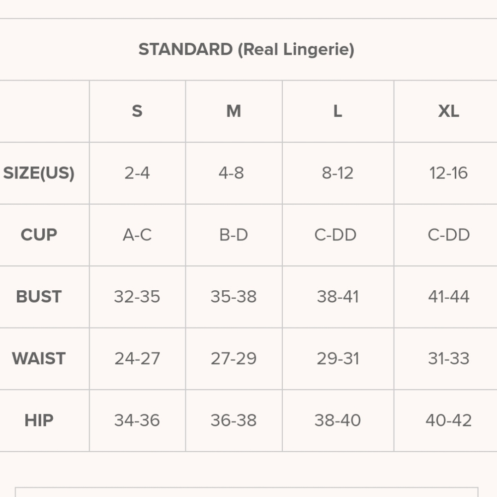 Lingerie Size Chart